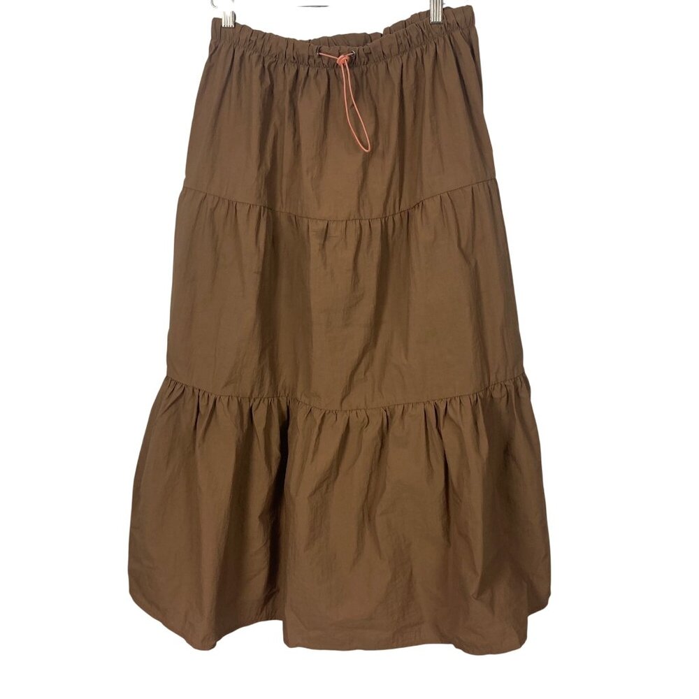 Basic Pleasure Mode Solstice Skirt UK 14 US 10 Large Brown Tiered Taffeta Midi